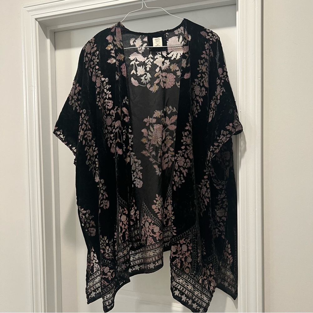Good Hart Black Velvet Floral Kimono Sheer Cardigan